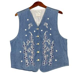 Stonybrook Vintage Denim Floral Embroidered Vest Size Large